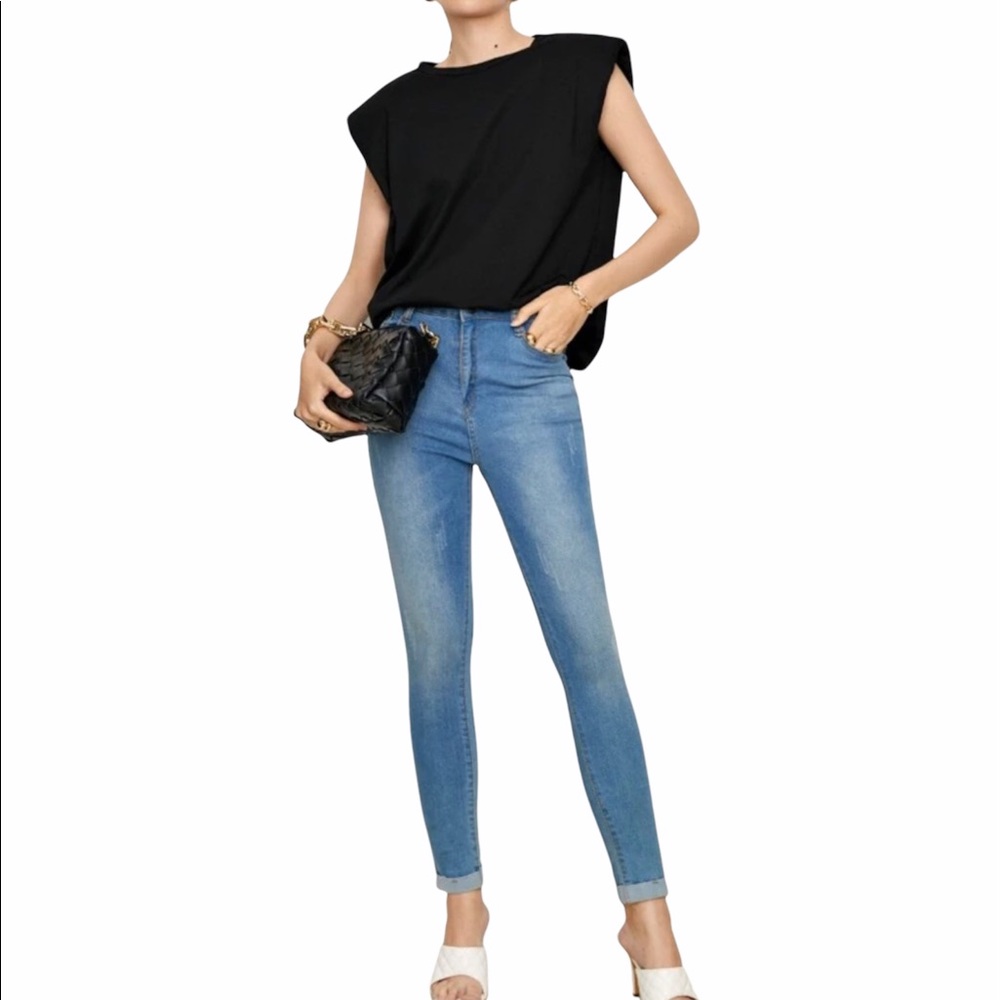 SHEIN Shoulder Pad Solid Tank Top - SZ MEDIUM
